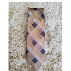 Stafford Silk Plaid Tie Tan Beige Navy Classic Professional Necktie